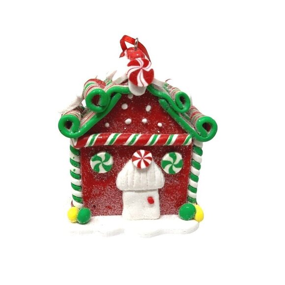 Gingerbread House Ornament Peppermint Candy Cane Christmas Holiday Red 3in - Picture 2 of 6